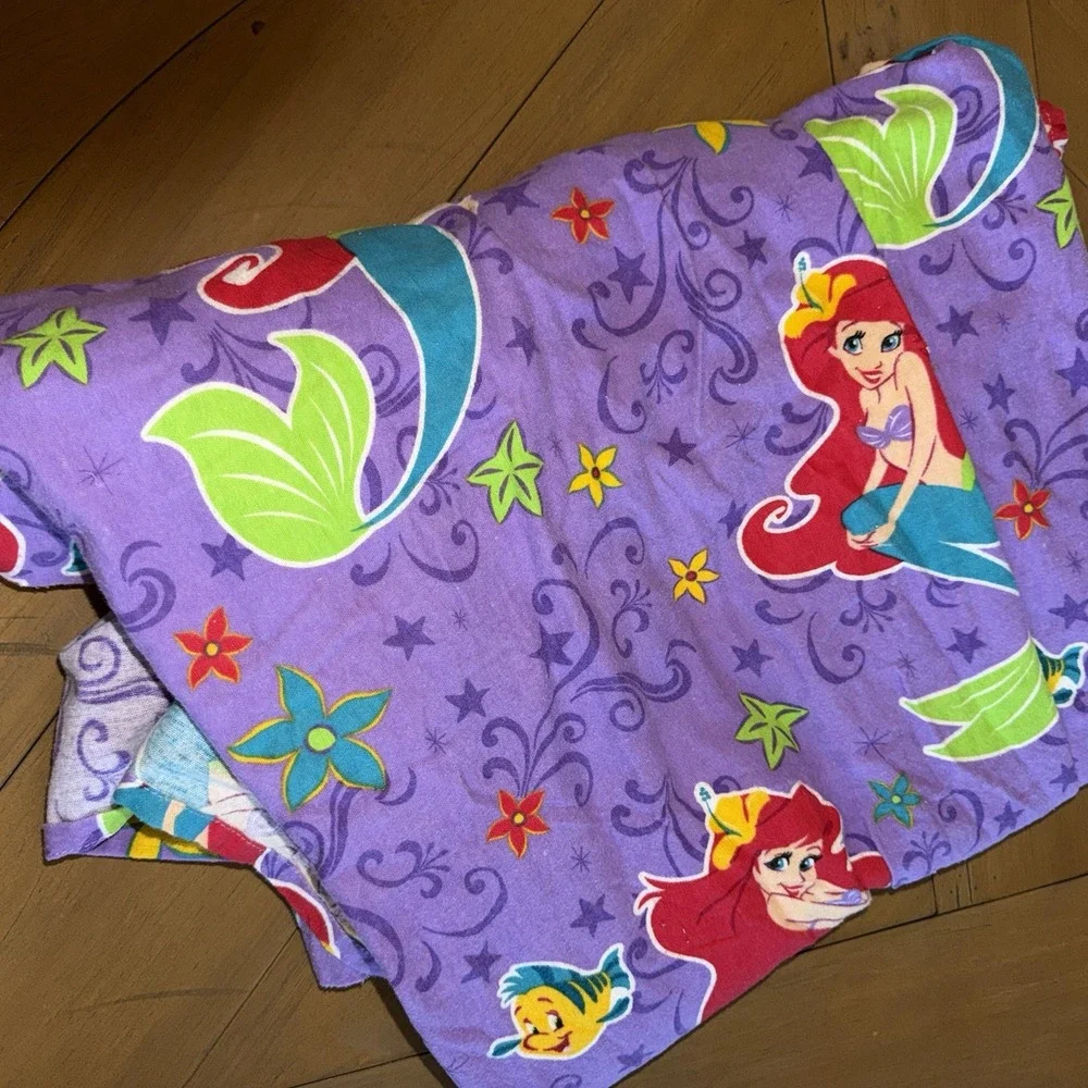 Vintage Little Merimaid Ariel Pillowcase Twin Sheet Set Purple Flannel